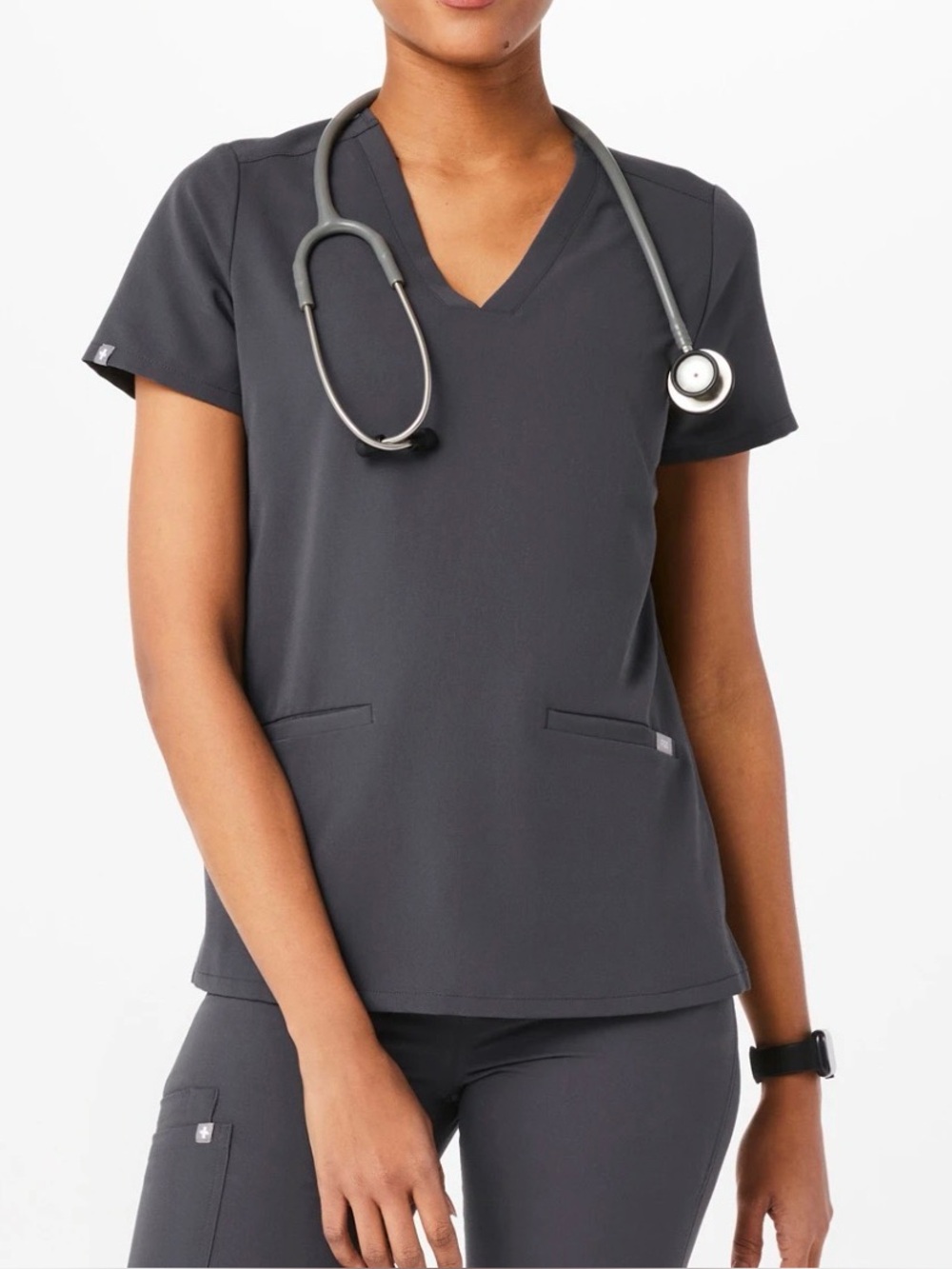 FIGS Casma V Neck Scrub Medical Surgical Nurse Charcoal Grey Top Medium